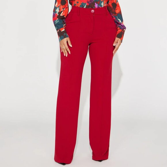 Fashion Nova Pants - FASHION NOVA Heidi Wide Leg Trouser Pant - Red